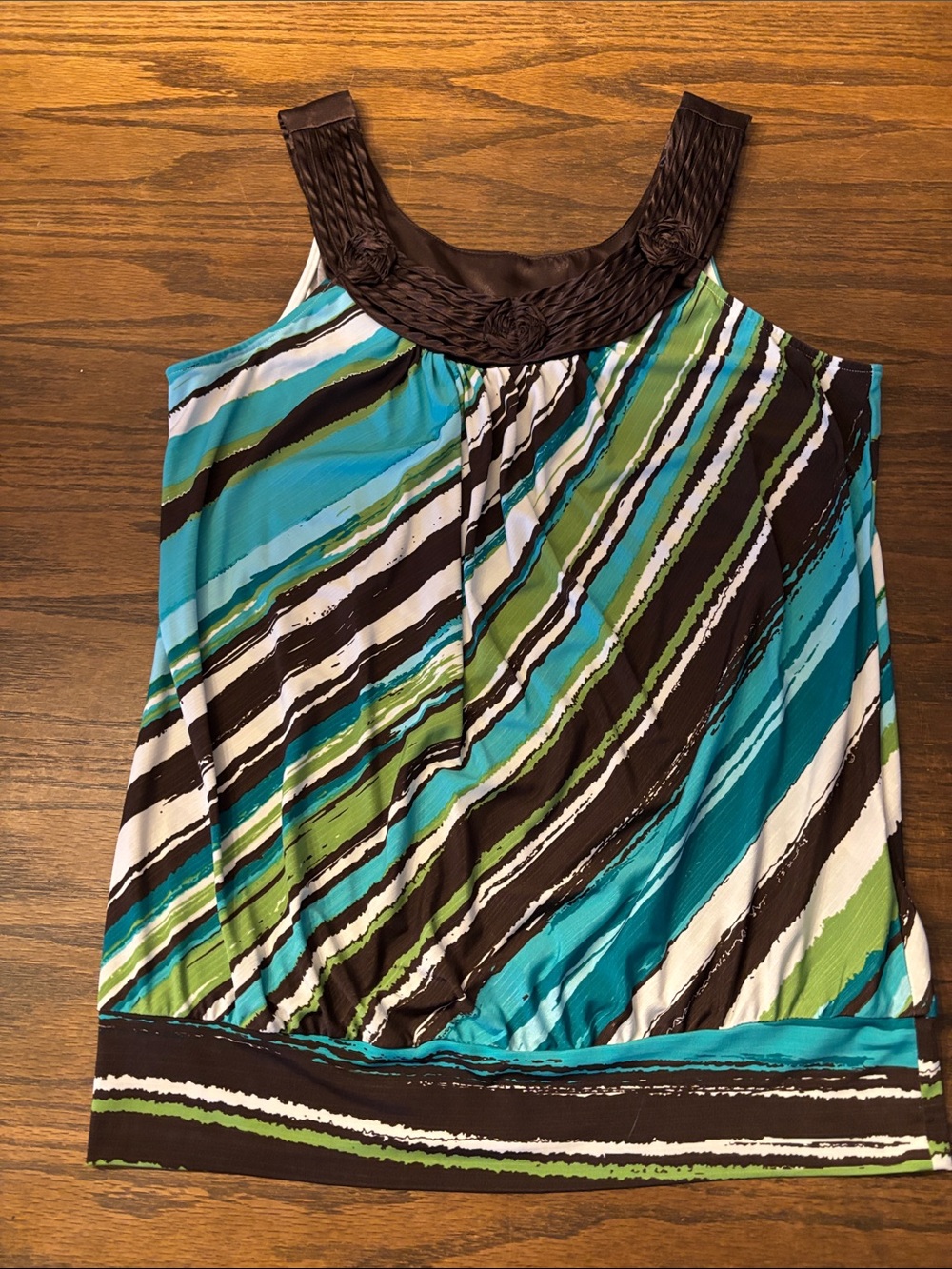 HeartSoul Striped Sleeveless Top with Braided Neckline - Turquoise & Green